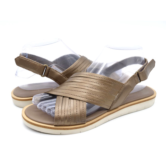 Timberland Sandals Womens 6.5 Brown Leather Strappy Slingback Open Toe Flat Heel - Picture 1 of 11